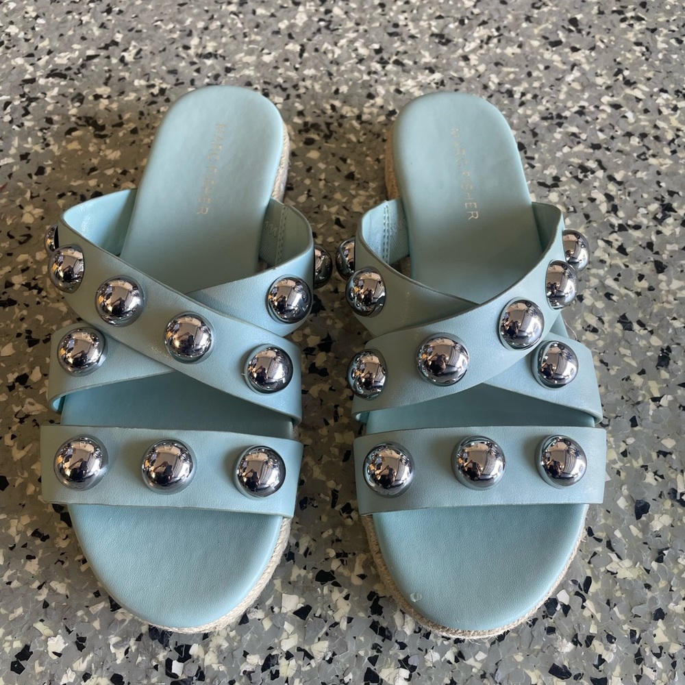 Marc Fisher Prisca Ball-studded Espadrille Sandals Light Blue. Still with tag.